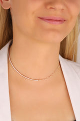 Silver Choker Necklace with Half Tennis and Half Italian Chain