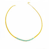 Turquoise Stone Silver Choker Necklace with Cuban Chain