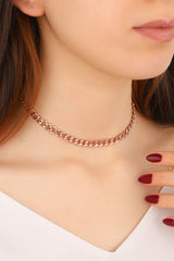 925 Sterling Silver Cuban Chain Model Choker Necklace without Stone