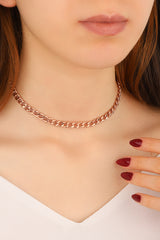 925 Sterling Silver Cuban Chain Model Choker Necklace without Stone