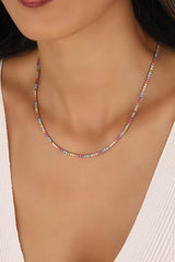 Colored Stone Silver Tennis Choker 2 mm