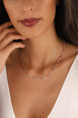 Colored Stone Silver Tennis Choker 2 mm