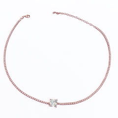 Square Stone 2 mm Tennis Chain Sterling Silver Necklace, Tennis Choker