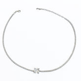 Square Stone 2 mm Tennis Chain Sterling Silver Necklace, Tennis Choker