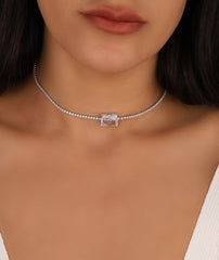 Rectangular 2 mm Tennis Chain Sterling Silver Necklace