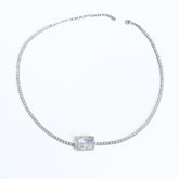 2mm Rectangular Tennis Chain Necklace – 925 Sterling Silver Baguette Link Choker, Minimalist Layering Jewelry