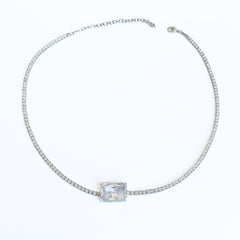 Rectangular 2 mm Tennis Chain Sterling Silver Necklace