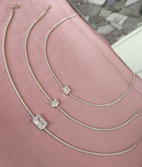 Rectangular 2 mm Tennis Chain Sterling Silver Necklace