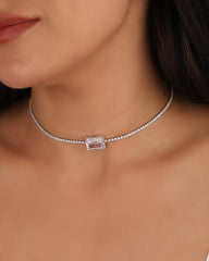 Rectangular 2 mm Tennis Chain Sterling Silver Necklace