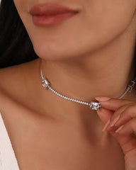 3 Rectangle Stone Tennis Chain Sterling Silver Necklace