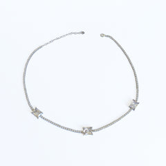 3 Rectangle Stone Tennis Chain Sterling Silver Necklace