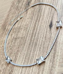 3 Rectangle Stone Tennis Chain Sterling Silver Necklace