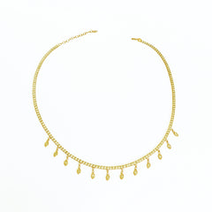 Drop Stone 2 mm Tennis Chain Necklace, Cubic Zirconia Tennis Choker Necklace