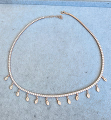 Drop Stone 2 mm Tennis Chain Necklace, Cubic Zirconia Tennis Choker Necklace