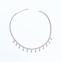 Drop Stone 2 mm Tennis Chain Necklace, Cubic Zirconia Tennis Choker Necklace