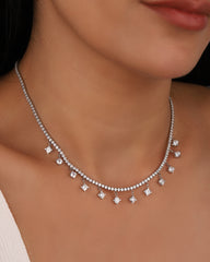 Pendent Round Stone 2 mm Tennis Chain Sterling Silver Necklace