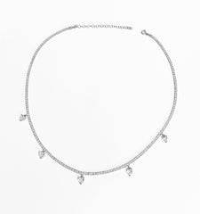 2 mm Tennis Chain Sterling Silver Necklace with Pendent Heart Stone