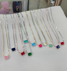 قلادة سلسلة فضية من الأحجار الملونة، قلادة حجرية، قلادة من الأحجار الكريمة