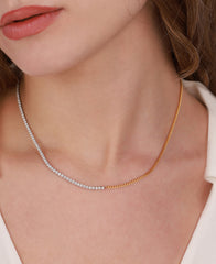 Half 1.5 mm Tennis, Half Gourmet Chain, Double Color Choker Silver Necklace