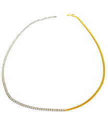 Half 1.5 mm Tennis, Half Gourmet Chain, Double Color Choker Silver Necklace