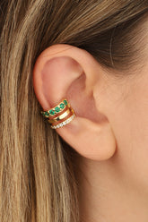 أقراط أذن فضية ملونة بثلاثة صفوف