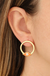 Orange Enameled Eye Hoop Earrings