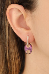 Pink Stone Button Silver Earrings