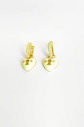 White Enamel Lock Heart Silver Earrings