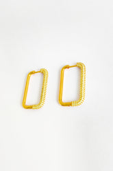 White Stone Rectangular Silver Earring