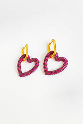 Pink Stone Heart Silver Earrings