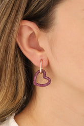 أقراط فضية على شكل قلب من الحجر الوردي