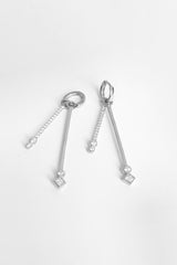 White Stone Double Stick Silver Earrings