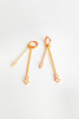 White Stone Double Stick Silver Earrings