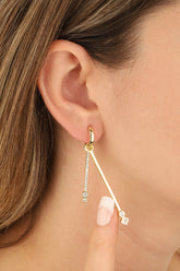 أقراط فضية مزدوجة من الحجر الأبيض