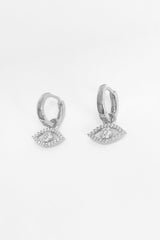 White Stone Silver Eye Earrings