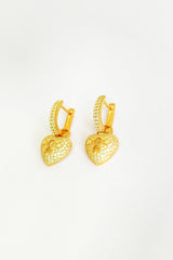 Zircon Stone Lock Heart Silver Earrings