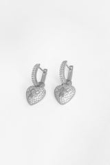 Zircon Stone Lock Heart Silver Earrings