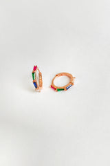 Colorful Baguette Stone Silver Hoop Earrings