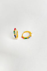 Colorful Baguette Stone Silver Hoop Earrings