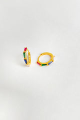 Colorful Baguette Stone Silver Hoop Earrings