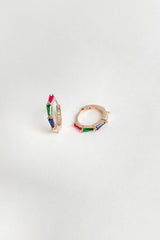 Colorful Baguette Stone Silver Hoop Earrings