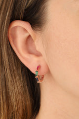 Colorful Baguette Stone Silver Hoop Earrings