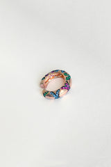 أقراط غضروف فضية مرصعة بأحجار الزركون الملونة