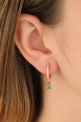 Dangling Baguette Stone Silver Earrings