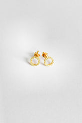 White Stone Small Hoop Silver Earrings