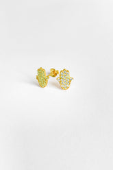 White Stone Fatima Mother Silver Earrings