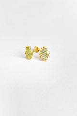 أقراط فضية من حجر أبيض على شكل أم فاطمة