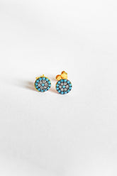 Turquoise Stone Lentil Silver Earrings