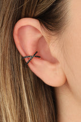 أقراط غضروف فضية على شكل صليب حجري أسود