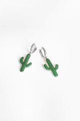 Zircon Stone Silver Cactus Earrings